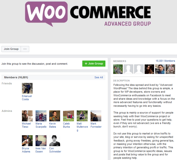 The Advanced WooCommerce Facebook group offers WooCommerce help