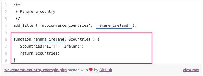 Edit country name woocommerce