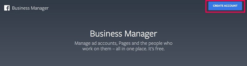Create account page of Facebook Business Manager