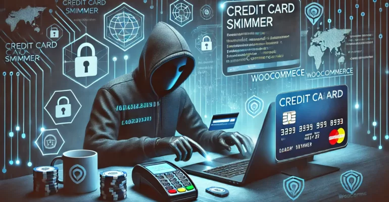 DALL·E 2025-03-05 19.00.34 - A cybersecurity-themed illustration depicting a hacker injecting a credit card skimmer into a WooCommerce website. The scene includes a dark, hooded f (2)